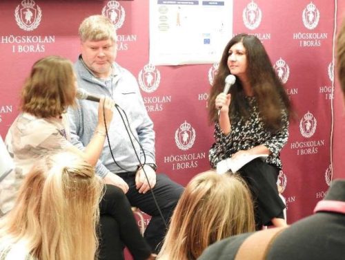 Nasrine Olson giving an interview on the Book Fair in Göteborg